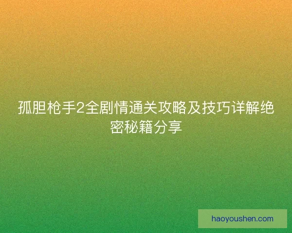 孤胆枪手2全剧情通关攻略及技巧详解绝密秘籍分享